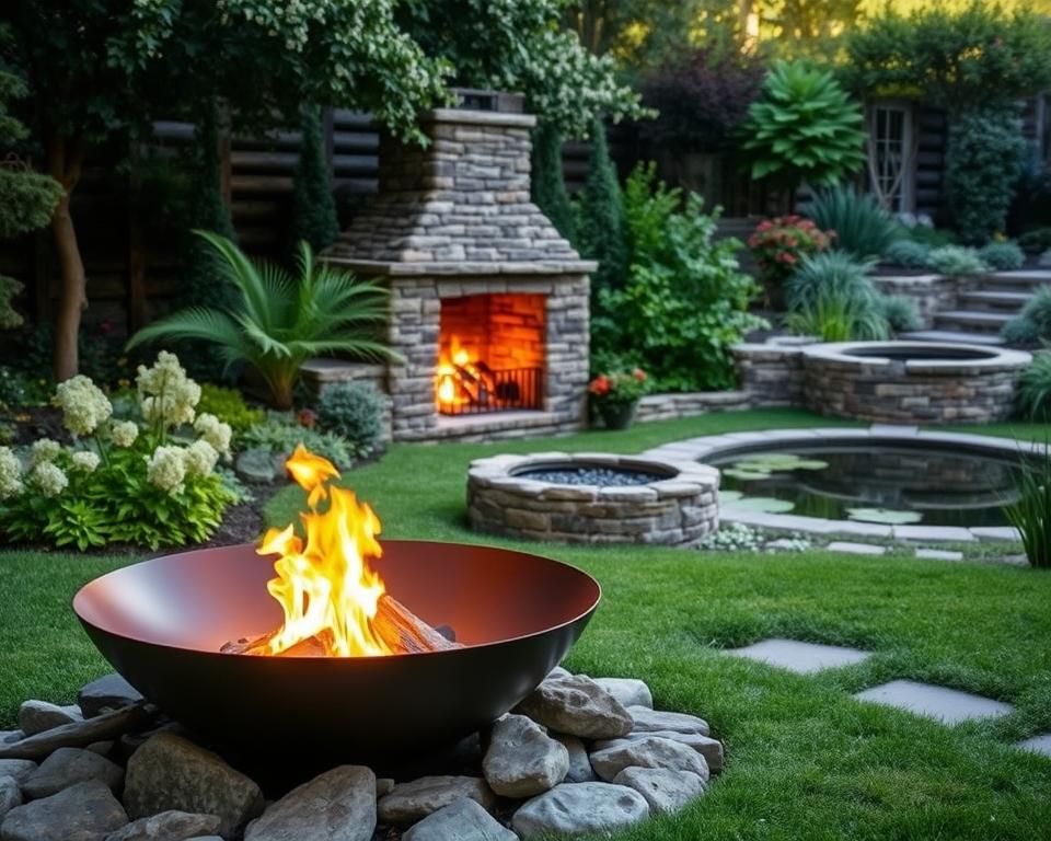 Verschiedene Feuerstellen-Typen im Garten