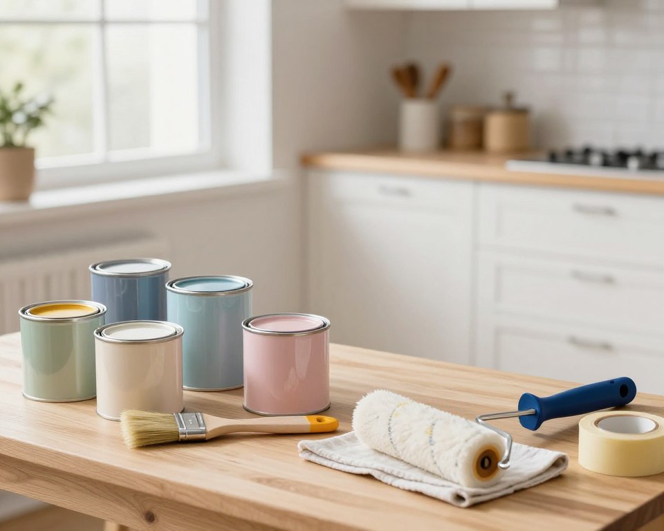 Materialien und Werkzeuge für Küchenschränke streichen